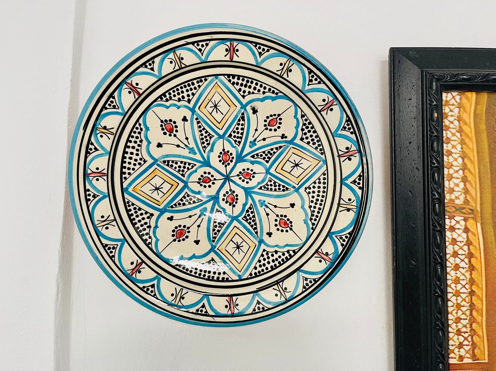 14"Handmade Moroccan Plate, Hand-Painted Pottery Plate, Home and Deco, Moroccan Wall Art, Very Beautiful Moroccan Antique Decor
