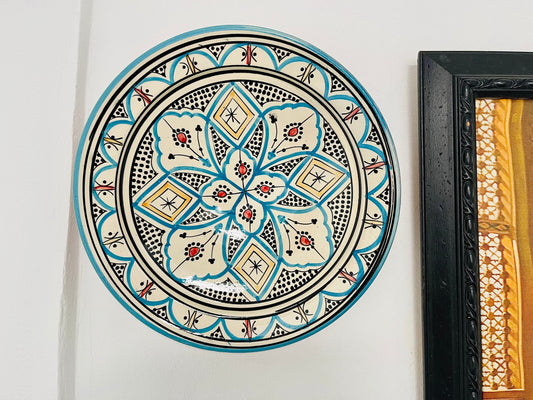 14"Handmade Moroccan Plate, Hand-Painted Pottery Plate, Home and Deco, Moroccan Wall Art, Very Beautiful Moroccan Antique Decor