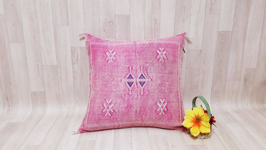 Cactus Silk Pillow Cover, Moroccan Boho Throw Pillow ,Hand Woven Berber Pillow, Sabra Cactus Silk Cushion Cover,Pillow,Cushion.Home Decor
