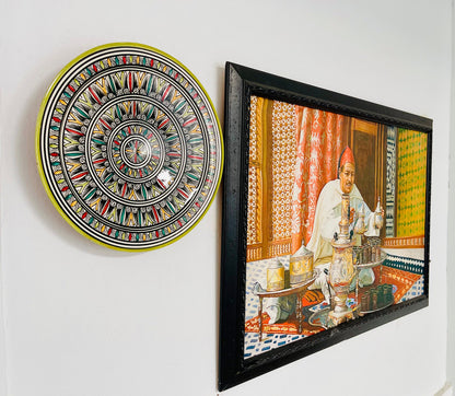 14"Ceramic Plate, Handmade and Hand-Painted Plate, Pottery Plate, Home and Deco, Moroccan Wall Art, Moroccan Antique Decor, Large Plate
