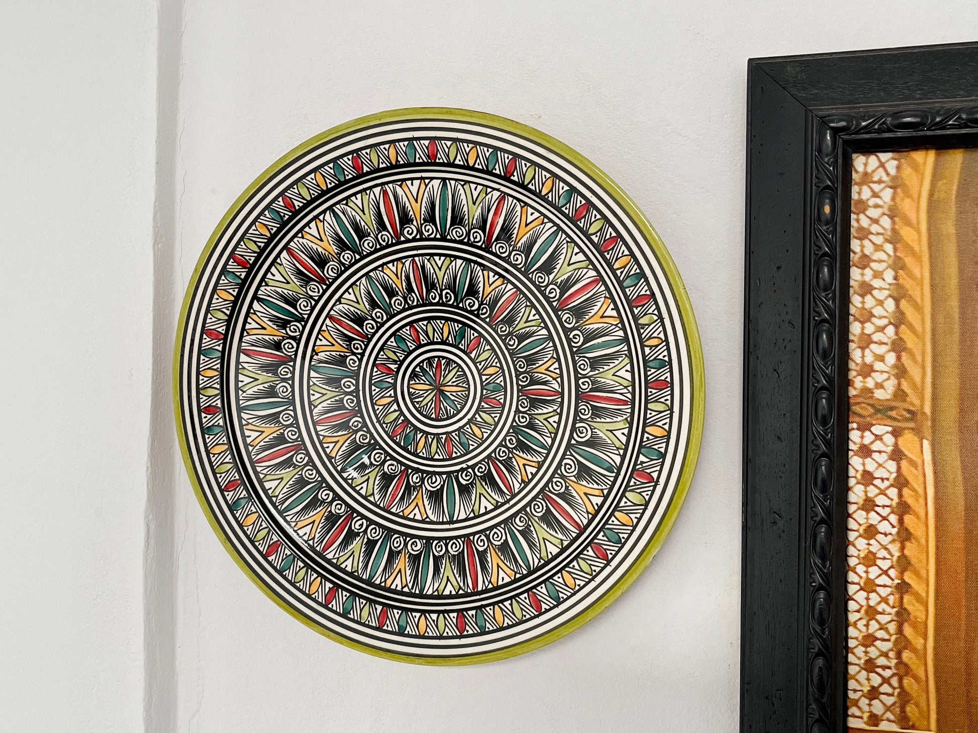 14"Ceramic Plate, Handmade and Hand-Painted Plate, Pottery Plate, Home and Deco, Moroccan Wall Art, Moroccan Antique Decor, Large Plate
