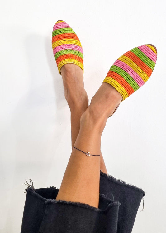 Ready to Ship, Raffia Shoes, Handmade Slippers, Rainbow Sandals, Rainbow Shoes, Moroccan Shoes, High End Raphia Flats, Moroccan Babouch