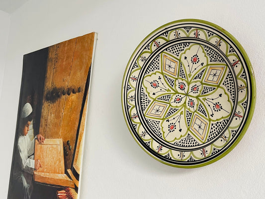 14"Large Ceramic Plate, Handmade and Hand-Painted Plate, Pottery Plate, Home and Deco, Moroccan Wall Art, Moroccan Antique Decor,Large Plate