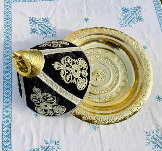 Large Moroccan Copper Tray Taiffour, Moroccan Tagine Brass Tray, Tagine 100% Copper, Serving Brass Tray, Décorative Tagine, Black Taiffour