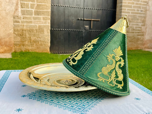Large Moroccan Copper Tray Taiffour, Moroccan Tagine Brass Tray, Tagine 100% Copper, Serving Brass Tray, Décorative Tagine, Green Taiffour