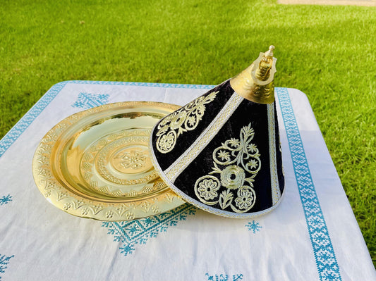 Large Moroccan Copper Tray Taiffour, Moroccan Tagine Brass Tray, Tagine 100% Copper, Serving Brass Tray, Décorative Tagine, Black Taiffour