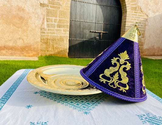 Large Moroccan Copper Tray Taiffour, Moroccan Tagine Brass Tray, Tagine 100% Copper, Serving Brass Tray, Décorative Tagine, Purple Taiffour