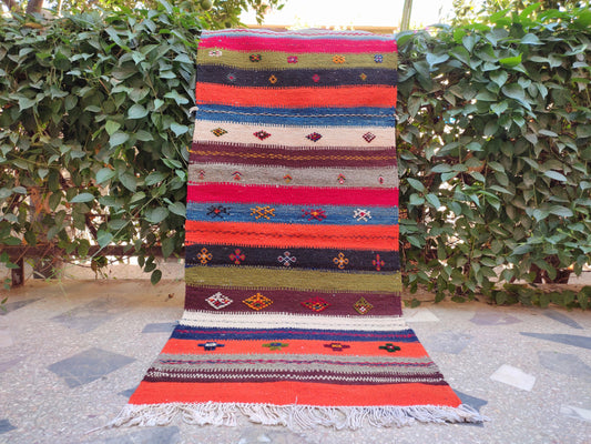 Moroccan Rug Runner for Hanging, Moroccan Rug Cheap, Kilim Rug, Small Rug for Bedroom, Berber Morrocan Rugs Colourful, Morrocan Hall Runners