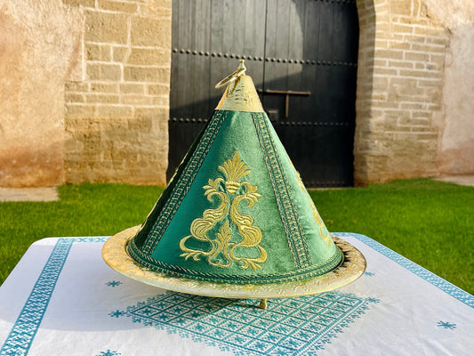 Large Moroccan Copper Tray Taiffour, Moroccan Tagine Brass Tray, Tagine 100% Copper, Serving Brass Tray, Décorative Tagine, Green Taiffour