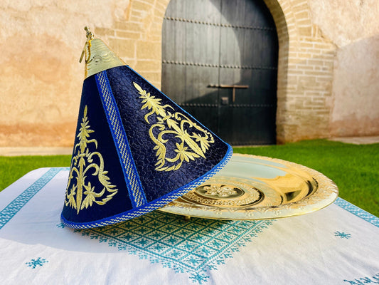 Large Moroccan Copper Tray Taiffour, Moroccan Tagine Brass Tray, Tagine 100% Copper, Serving Brass Tray, Décorative Tagine, Blue Taiffour