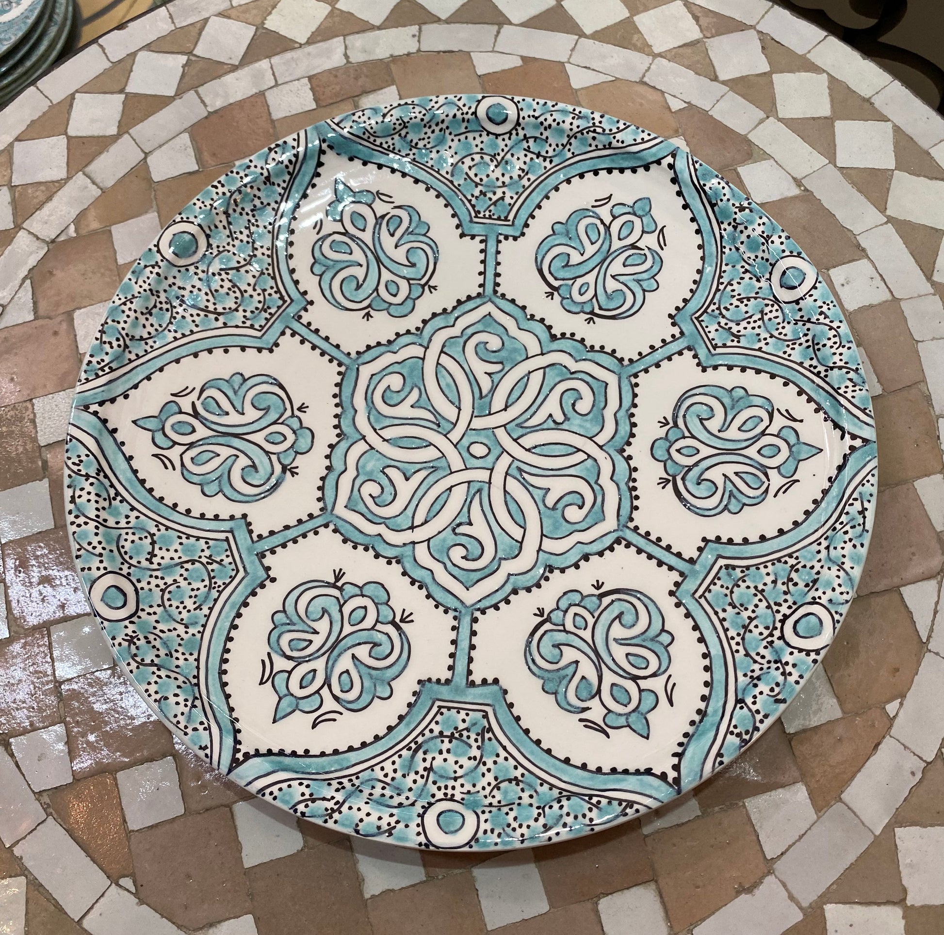 Turquoise Plat, Handmade and Hand Painted from Fez, Dinner Plates and Dessert Plates.