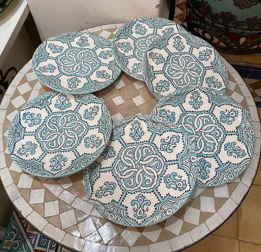 Turquoise Plat, Handmade and Hand Painted from Fez, Dinner Plates and Dessert Plates.
