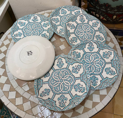 Turquoise Plat, Handmade and Hand Painted from Fez, Dinner Plates and Dessert Plates.