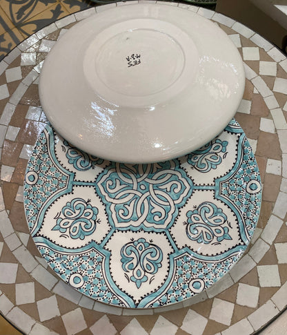 Turquoise Plat, Handmade and Hand Painted from Fez, Dinner Plates and Dessert Plates.