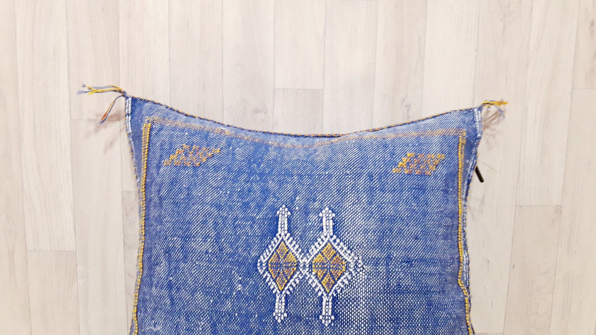 Cactus Silk Cushion Cover - Blue Sabra Pillow - Handmade Morocco Cushion . Moroccan Sabra Cushion