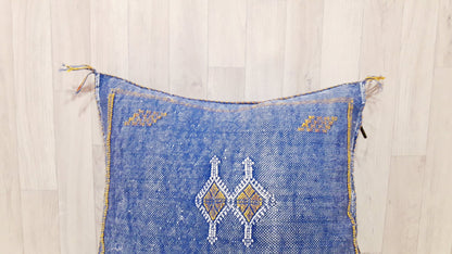 Cactus Silk Cushion Cover - Blue Sabra Pillow - Handmade Morocco Cushion . Moroccan Sabra Cushion