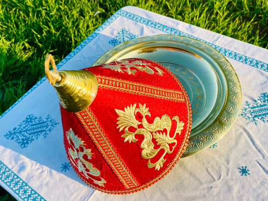 Large Moroccan Copper Tray Taiffour, Moroccan Tagine Brass Tray, Tagine100% Copper, Serving Brass Tray, Decorative Tagine, Colorful Taiffour