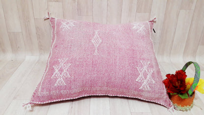Yellow Cactus Silk Pillow Cover, Moroccan Boho Throw Pillow , Morocco Handmade Pillow, Sabra Cactus Silk Cushion,Home Decor