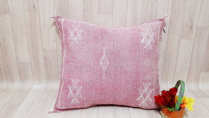 Yellow Cactus Silk Pillow Cover, Moroccan Boho Throw Pillow , Morocco Handmade Pillow, Sabra Cactus Silk Cushion,Home Decor