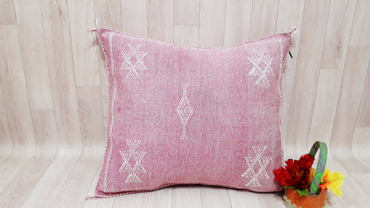 Yellow Cactus Silk Pillow Cover, Moroccan Boho Throw Pillow , Morocco Handmade Pillow, Sabra Cactus Silk Cushion,Home Decor