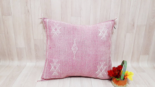 Yellow Cactus Silk Pillow Cover, Moroccan Boho Throw Pillow , Morocco Handmade Pillow, Sabra Cactus Silk Cushion,Home Decor