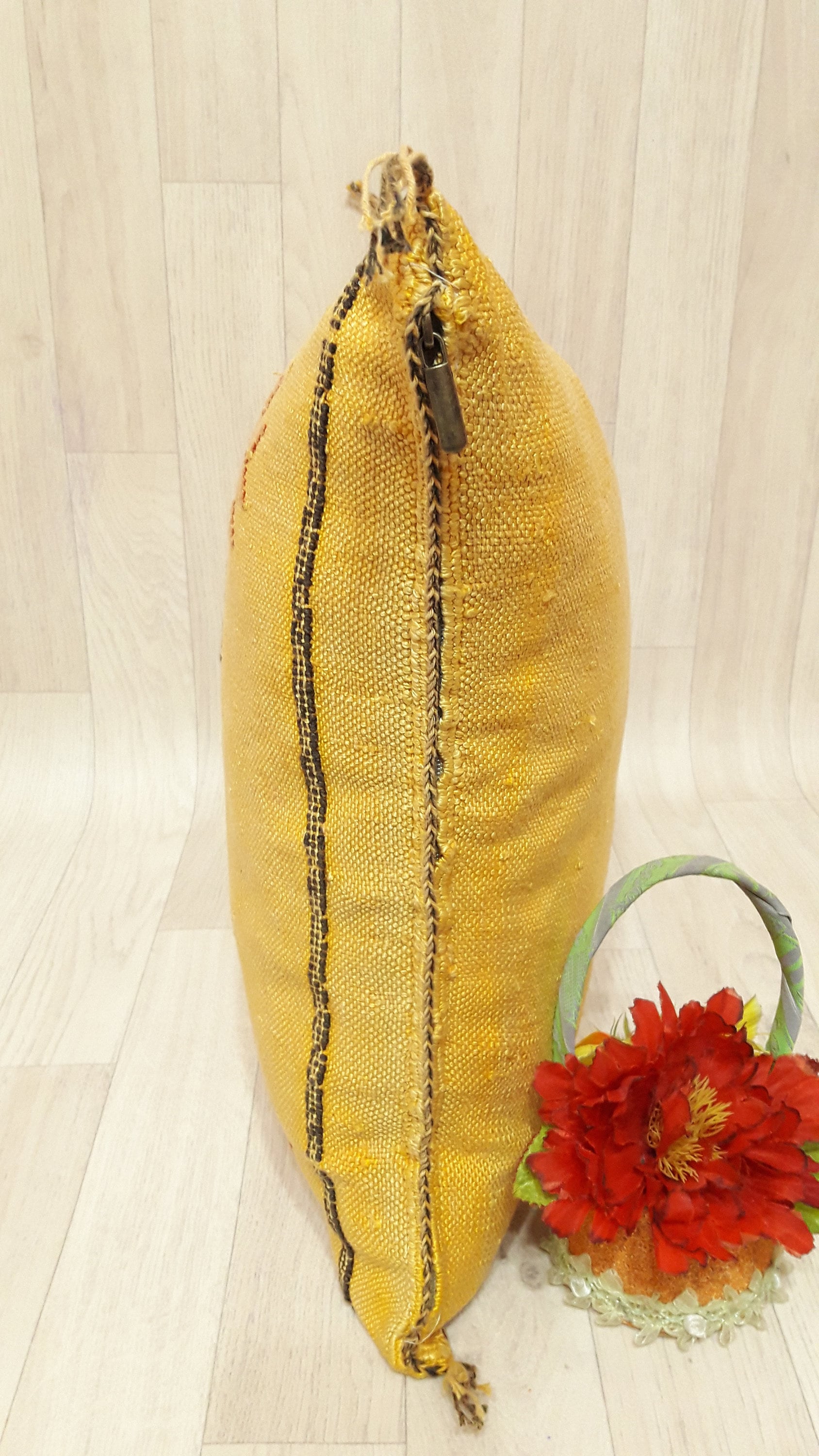 Cactus Silk Cushion Cover - Yellow Sabra Pillow - Handmade Morocco Cushion