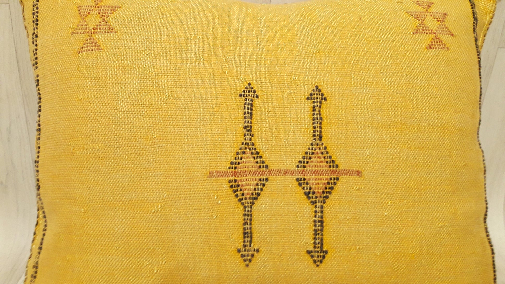 Cactus Silk Cushion Cover - Yellow Sabra Pillow - Handmade Morocco Cushion