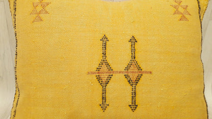Cactus Silk Cushion Cover - Yellow Sabra Pillow - Handmade Morocco Cushion