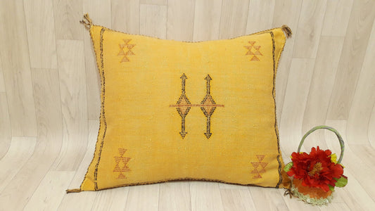 Cactus Silk Cushion Cover - Yellow Sabra Pillow - Handmade Morocco Cushion