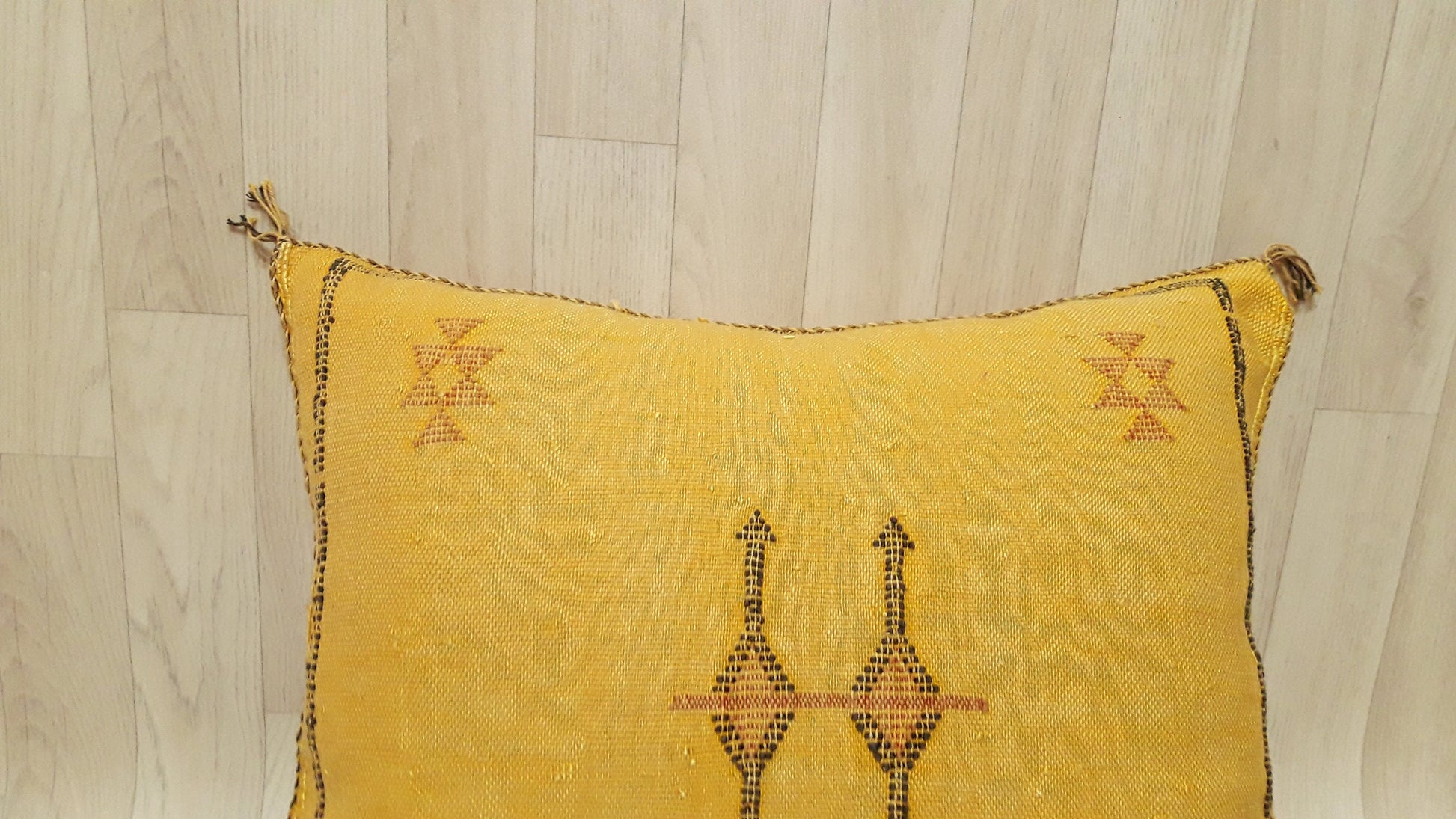Cactus Silk Cushion Cover - Yellow Sabra Pillow - Handmade Morocco Cushion