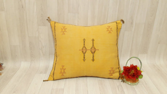 Cactus Silk Cushion Cover - Yellow Sabra Pillow - Handmade Morocco Cushion