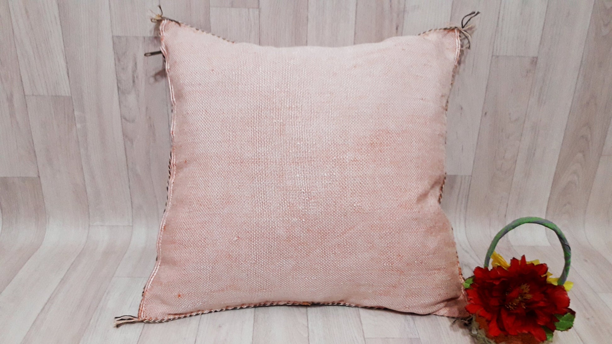 Light Orange Cactus Silk Pillow Cover,Moroccan Boho Throw Pillow,Morocco Handmade Pillow,Sabra Cactus Silk Cushion,Home Decor.Lumbar Pillow