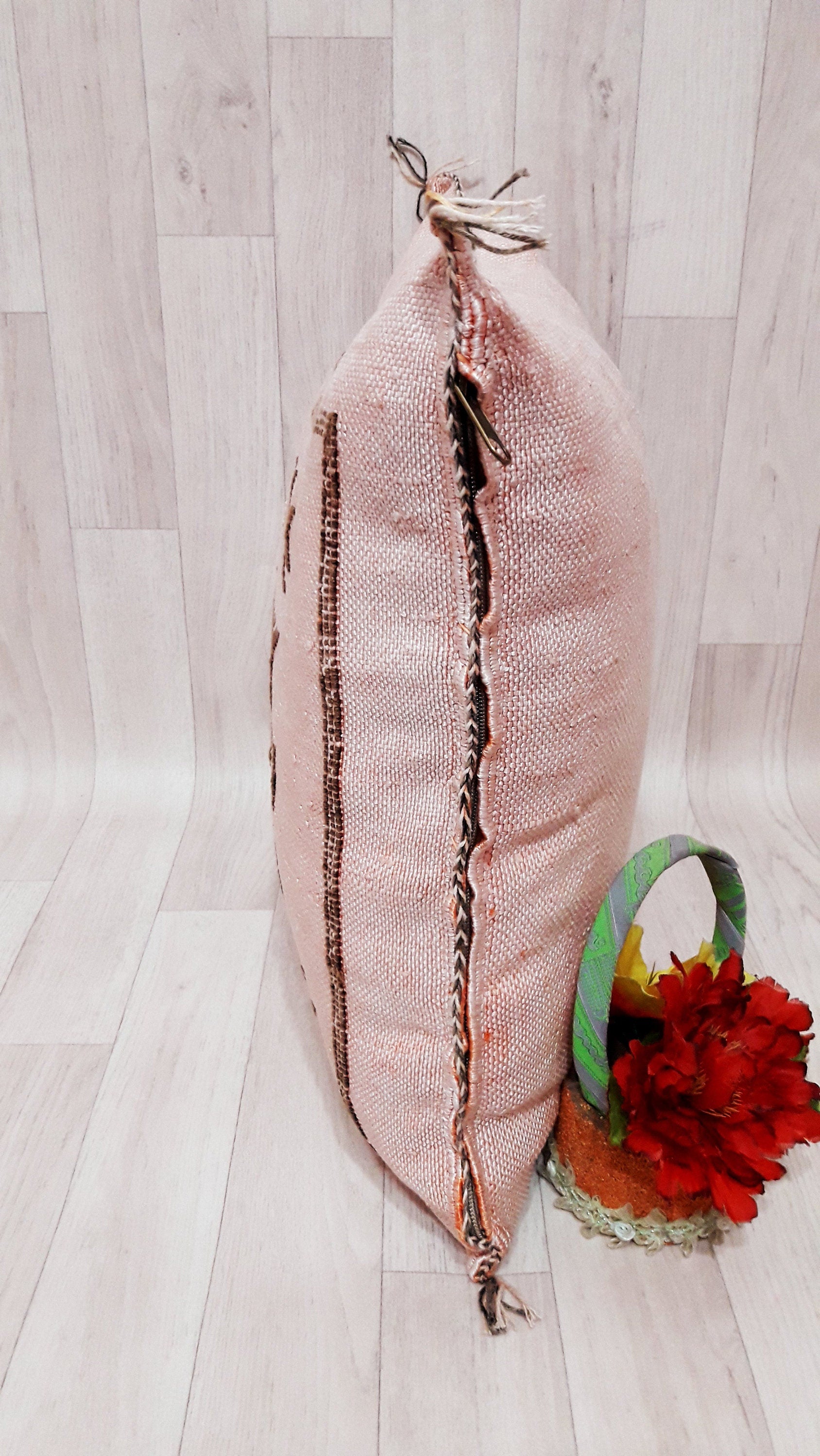 Light Orange Cactus Silk Pillow Cover,Moroccan Boho Throw Pillow,Morocco Handmade Pillow,Sabra Cactus Silk Cushion,Home Decor.Lumbar Pillow