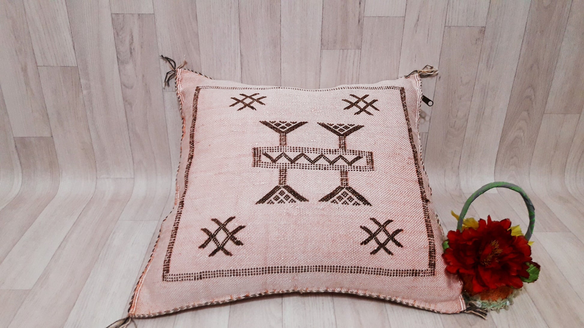 Light Orange Cactus Silk Pillow Cover,Moroccan Boho Throw Pillow,Morocco Handmade Pillow,Sabra Cactus Silk Cushion,Home Decor.Lumbar Pillow
