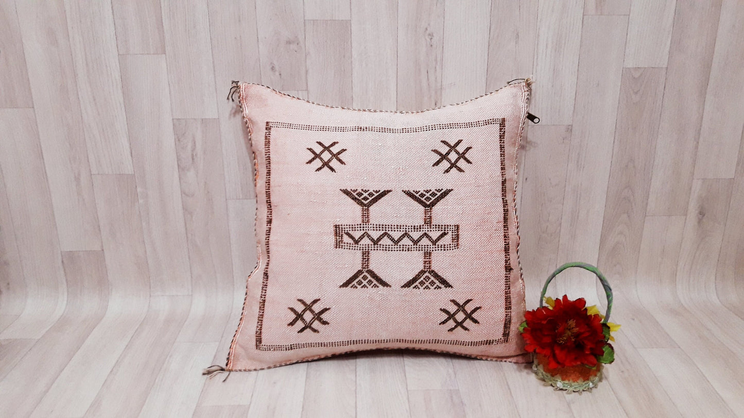 Light Orange Cactus Silk Pillow Cover,Moroccan Boho Throw Pillow,Morocco Handmade Pillow,Sabra Cactus Silk Cushion,Home Decor.Lumbar Pillow