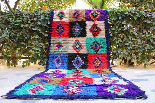 Small Moroccan Rug for Berdoom, Vintage Moroccan Carpet, Narrow Berber Rug, Tribal Wool Carpet, Small Entryway Rug, Colorful Geometric Rug