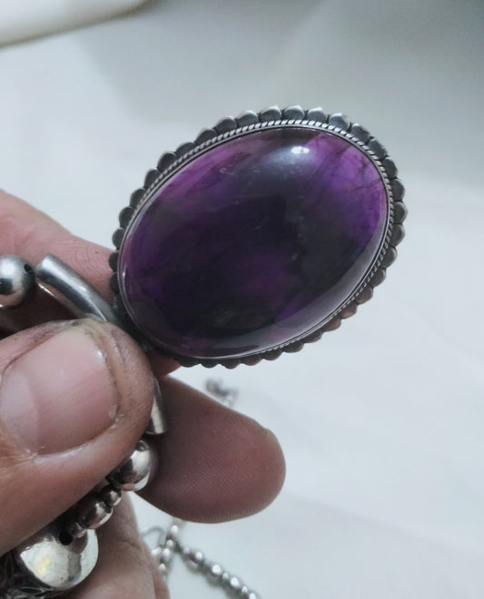 Sterling Silver Necklace with a Pretty Amethyst Stone, Berber Necklace, Sterling Silver Choker Necklace, Berber Jewelry, Boho.