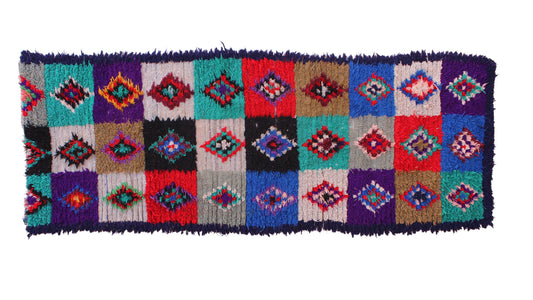 Small Moroccan Rug for Berdoom, Vintage Moroccan Carpet, Narrow Berber Rug, Tribal Wool Carpet, Small Entryway Rug, Colorful Geometric Rug