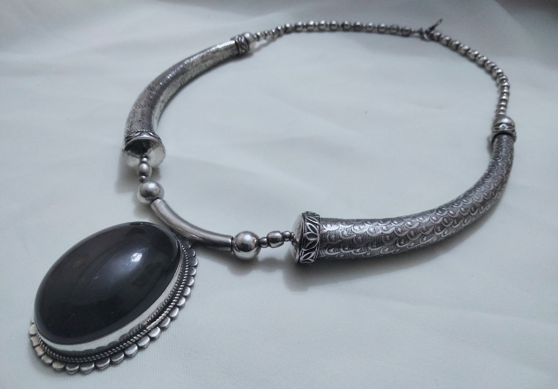 Sterling Silver Necklace with a Pretty Amethyst Stone, Berber Necklace, Sterling Silver Choker Necklace, Berber Jewelry, Boho.