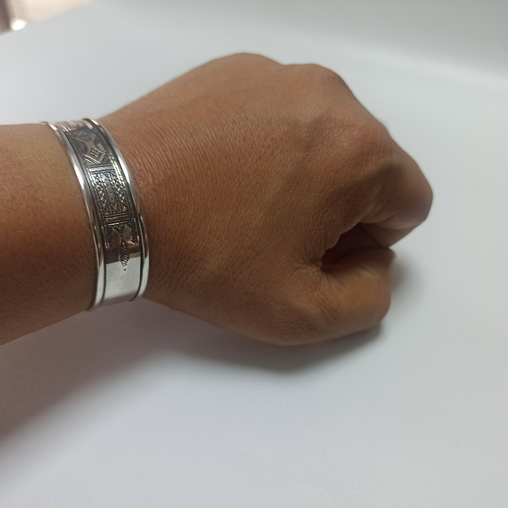 Tuareg Jewelery , Tuareg Moroccan Bracelet with Ethnic Tuareg Engraving in 925 Silver, , Unique Jewelry, Mens Gift