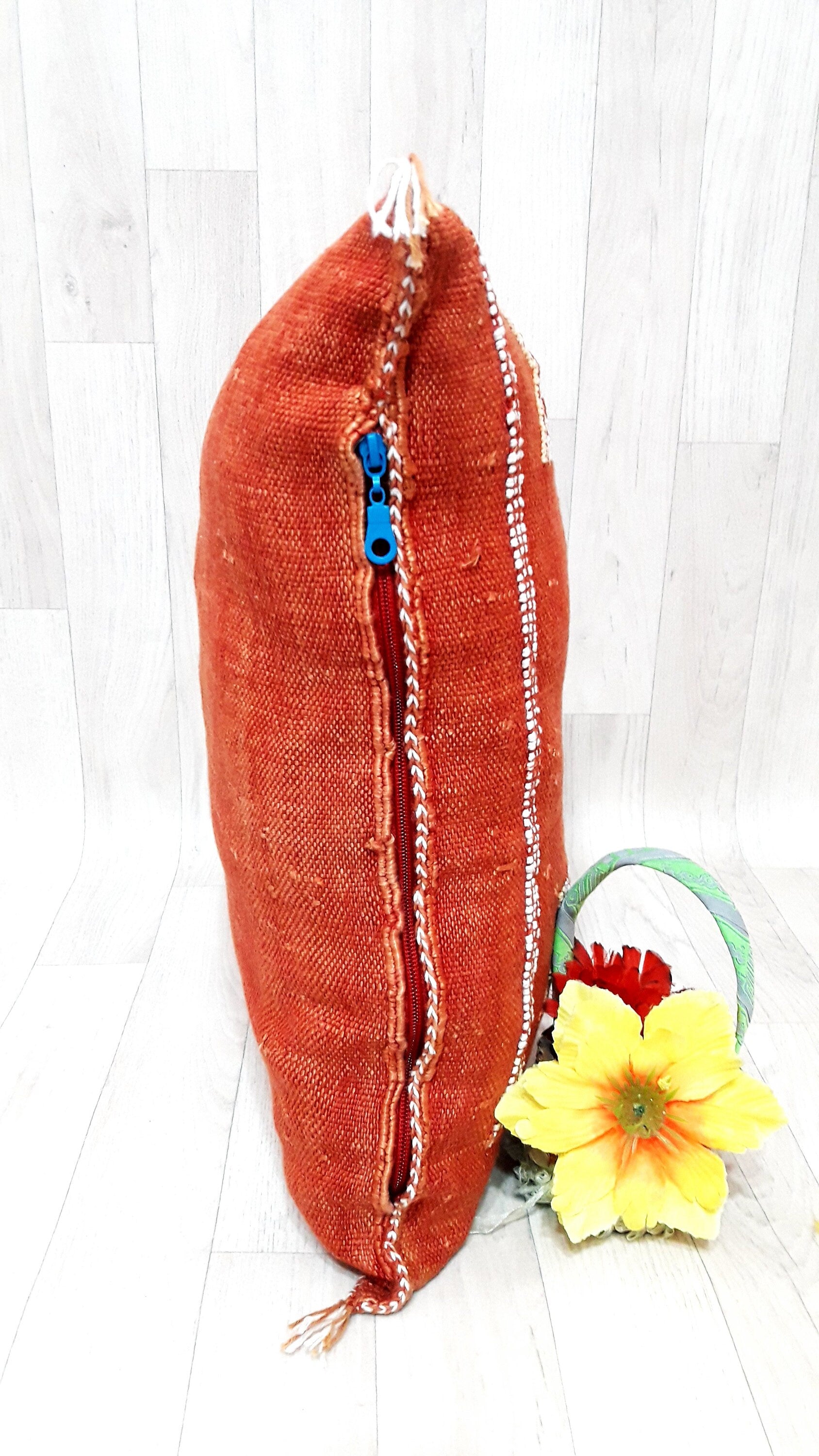 Cactus Silk Cushion Cover - Orange Sabra Pillow - Handmade Morocco Cushion