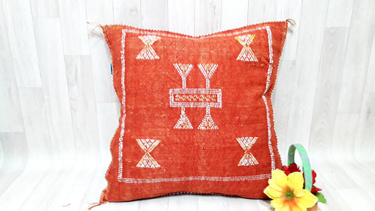 Cactus Silk Cushion Cover - Orange Sabra Pillow - Handmade Morocco Cushion
