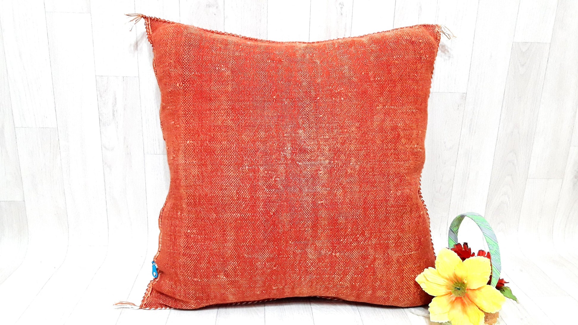 Cactus Silk Cushion Cover - Orange Sabra Pillow - Handmade Morocco Cushion