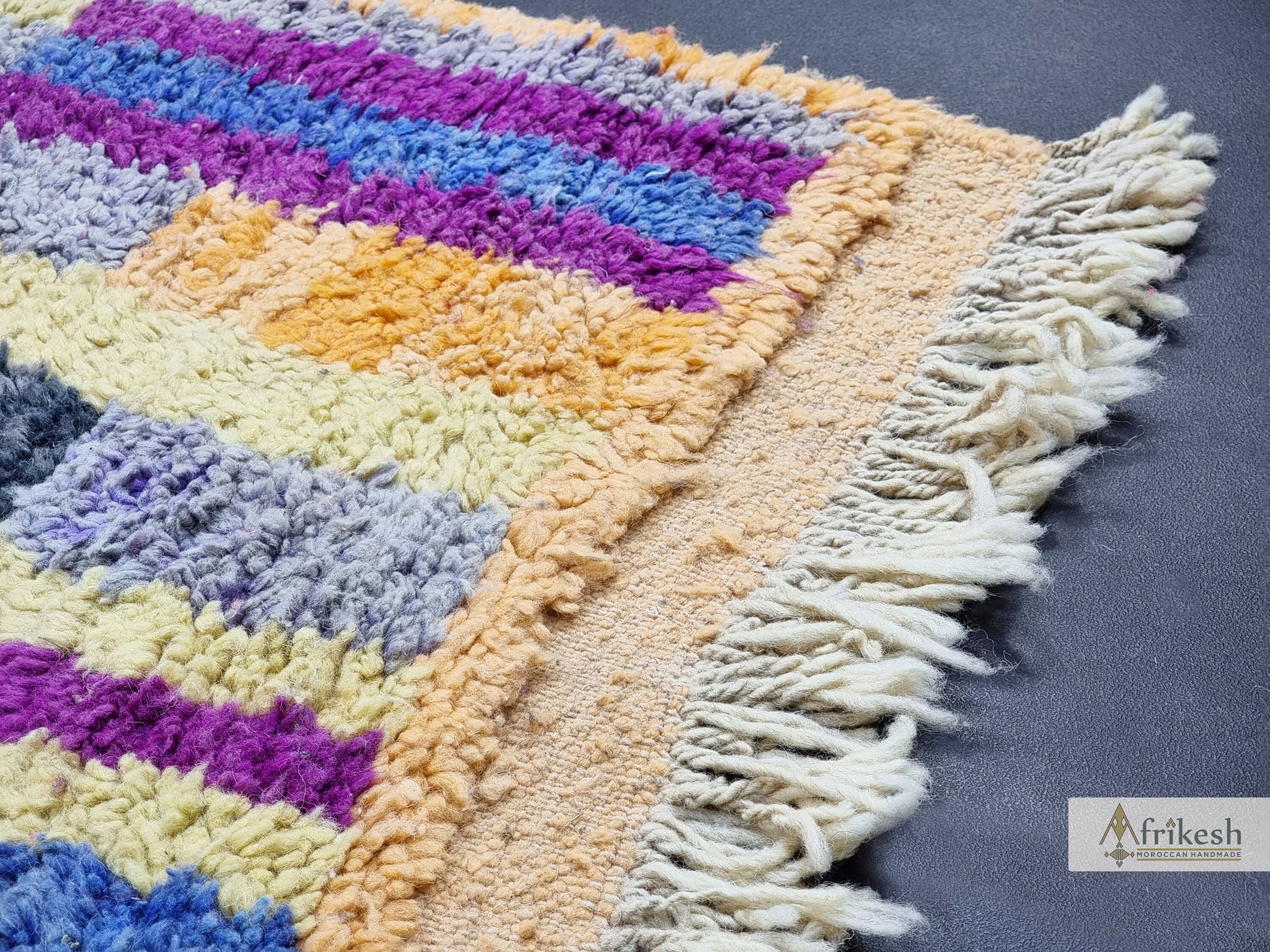 COLORFUL BOUJAAD RUG, Handmade Moroccan Rug 2X12, Sheep Wool Carpet, Fuchsia and Mustard Runner, Checkered Rug, Berber Rug, Handwoven Rug.