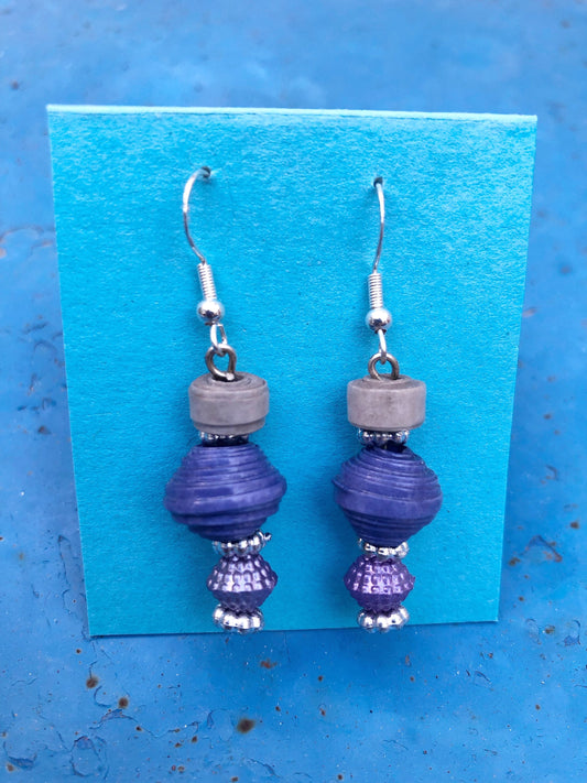 Unique Purple Paperbead Earrings Upcycled Paper Earrings Moroccan Design Ecofriendly Sustainable Earrings Gift for Wife Sister Girlfriend
