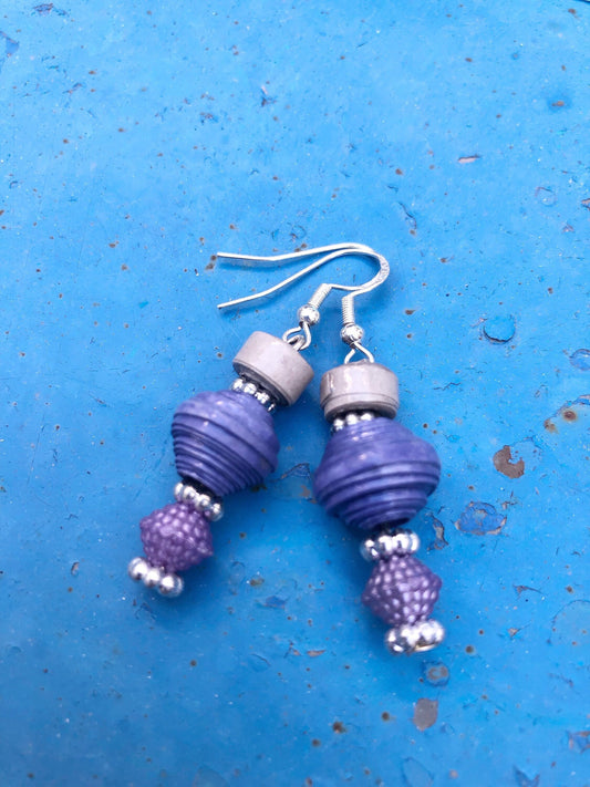 Unique Purple Paperbead Earrings Upcycled Paper Earrings Moroccan Design Ecofriendly Sustainable Earrings Gift for Wife Sister Girlfriend