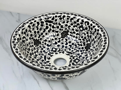 Bathroom Sink, Hand Painted Sink, Moroccan Handmade Vessel Sink, 14 Inch Sink Bowl, Flower Pattern Washbasin.