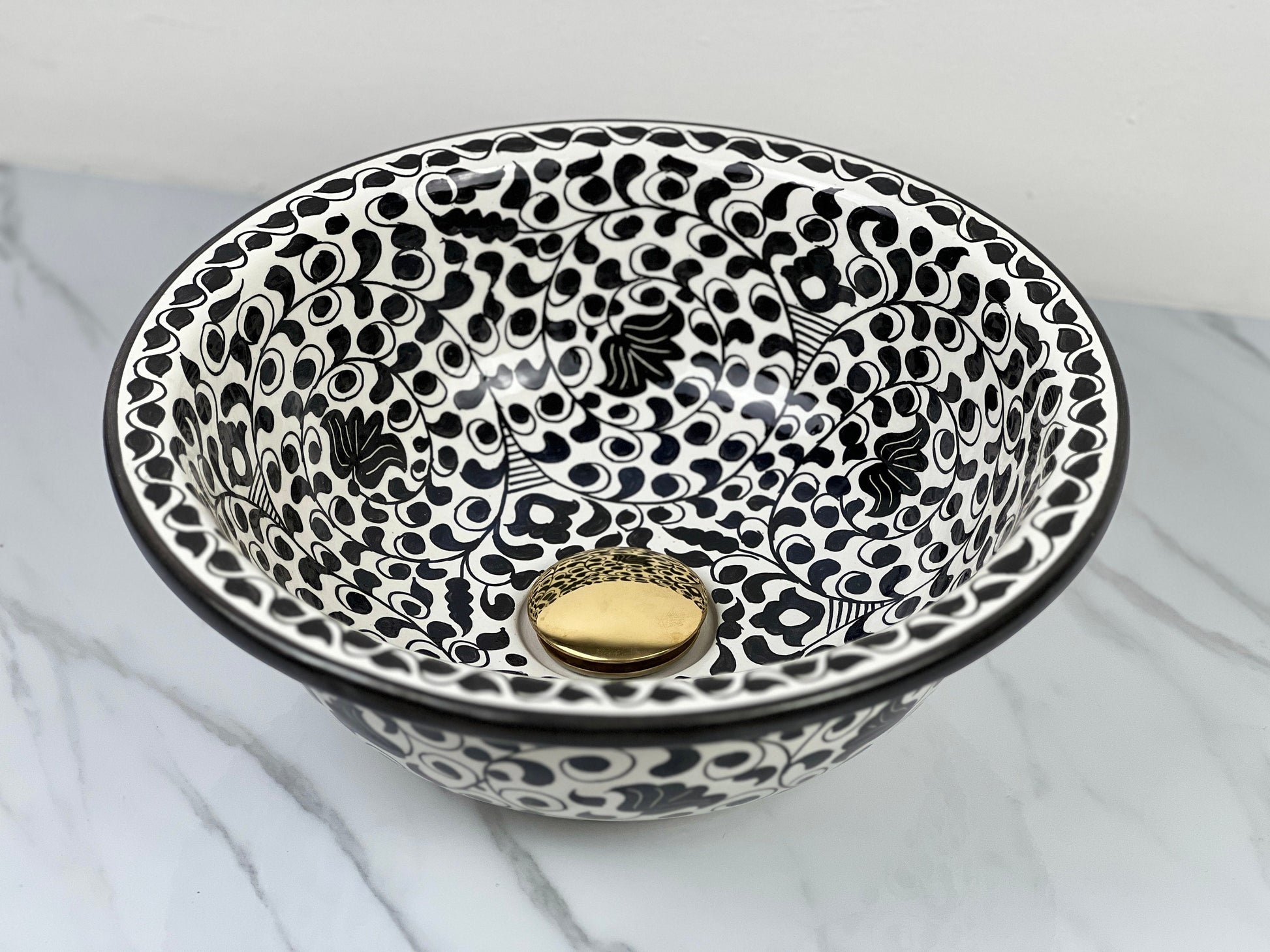 Bathroom Sink, Hand Painted Sink, Moroccan Handmade Vessel Sink, 14 Inch Sink Bowl, Flower Pattern Washbasin.