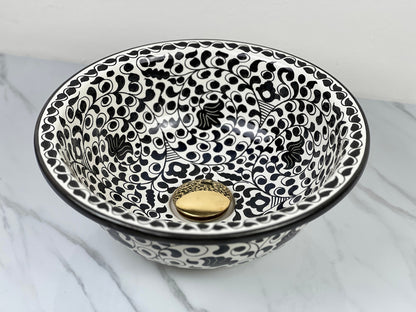 Bathroom Sink, Hand Painted Sink, Moroccan Handmade Vessel Sink, 14 Inch Sink Bowl, Flower Pattern Washbasin.