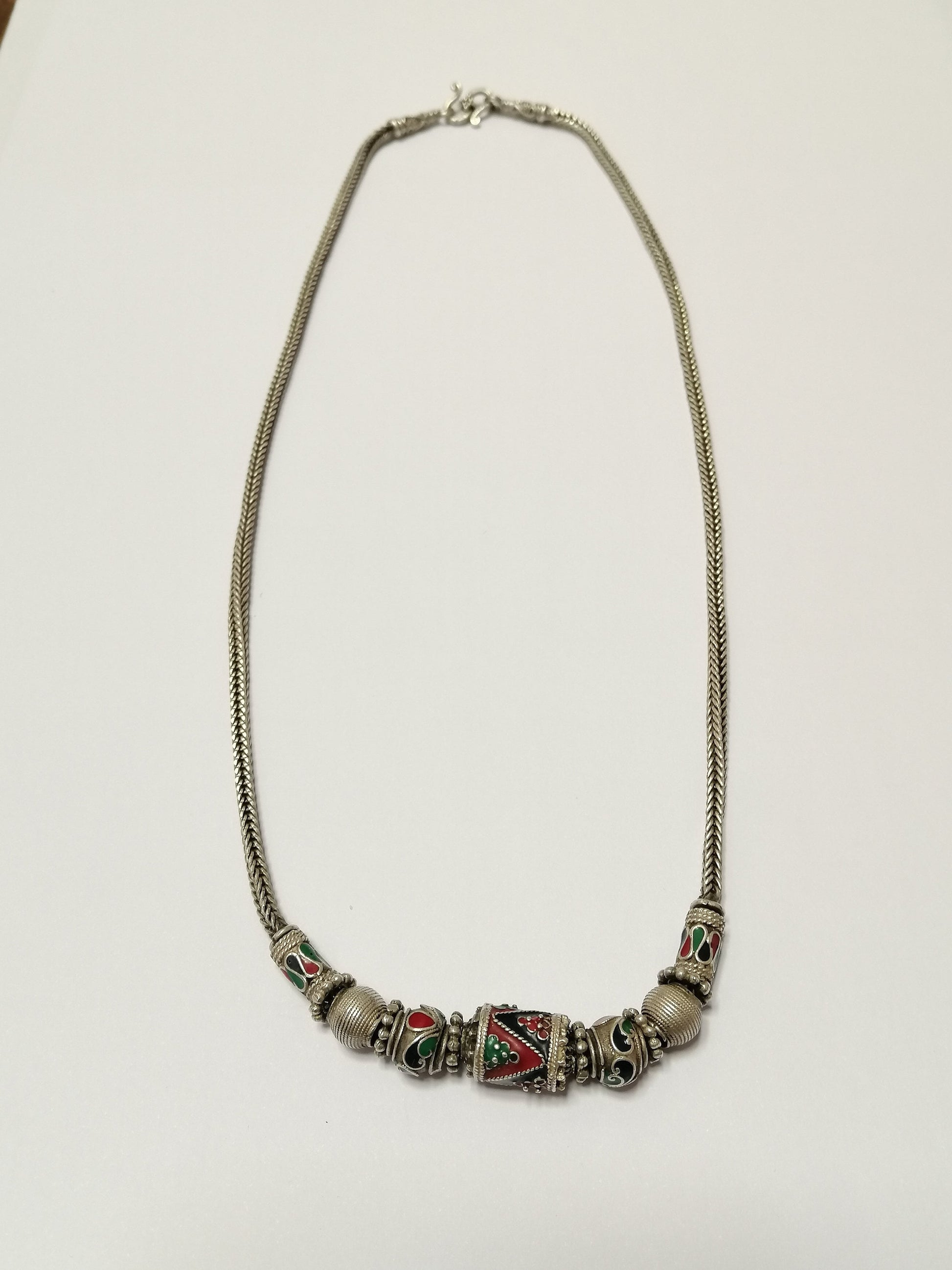 Enamel on Silver Bead Snake Chain Necklace